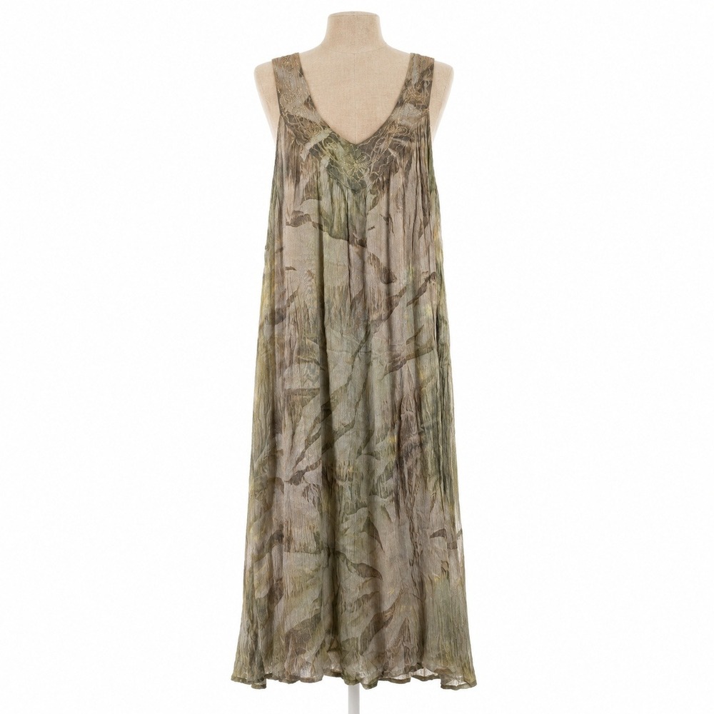 Vintage Y2K Embroidered Fairy Grunge Dress Size L Green Sleeveless Indie Boho
